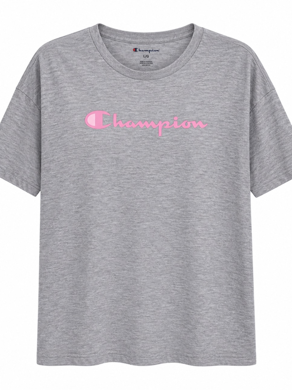 Champion Gray Tee with Pink Logo,XL Activewear 🩶🩷🩶 99% Cotton